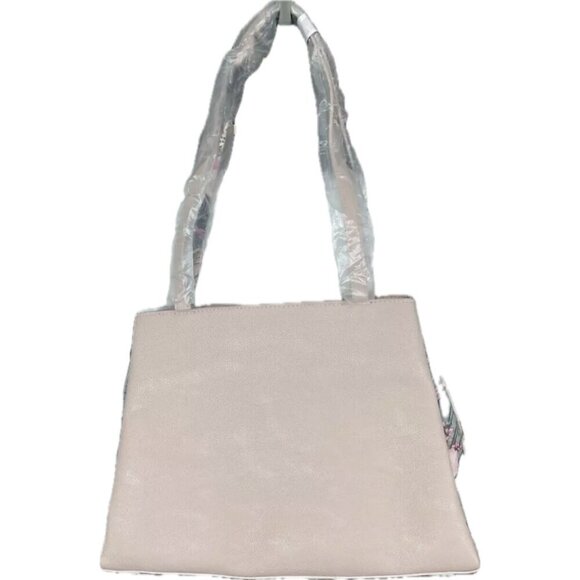 Betsey Johnson Pink Textured Zip Top Contrast Floral Dual Handle Satchel Handbag - Picture 5 of 8